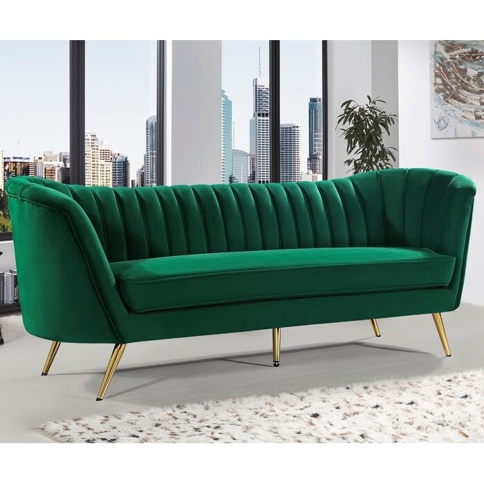 Sofa Scalloped Back Channel Tufting Jewel Tone Couch