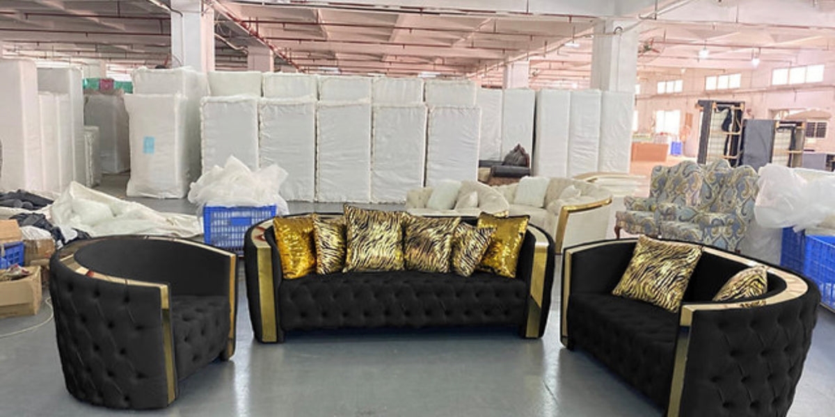 Sofa Set Animal Print Pillows Tufted Curved Velvet Set