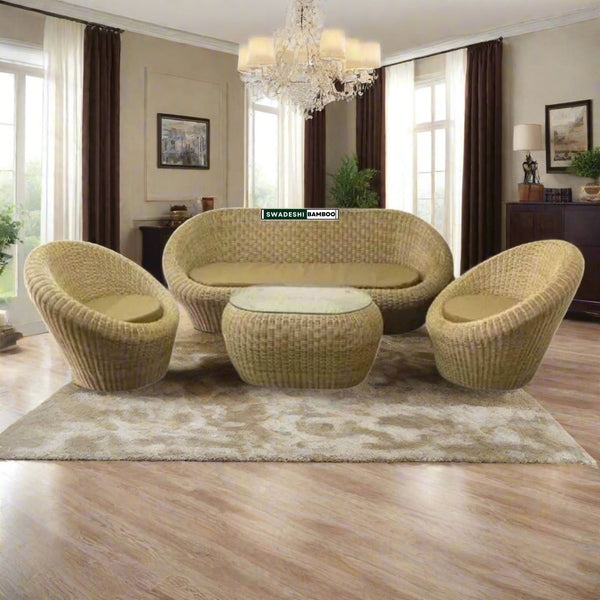 Sofa Set Cocoon Seating Woven Cane Sofa Set Honey Beige Rattan