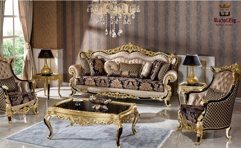 Sofa Set Gold Leaf Detailing Pharaoh Theme Carved Luxury