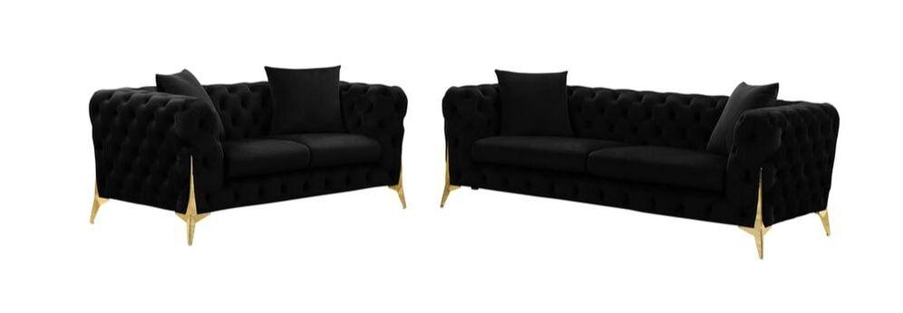Sofa Set Square Track Arms Black Velvet Chesterfield Couch