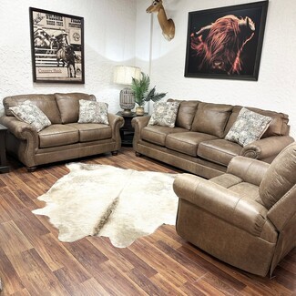Sofa Set with Cowhide Rug and Western Ranch Furniture