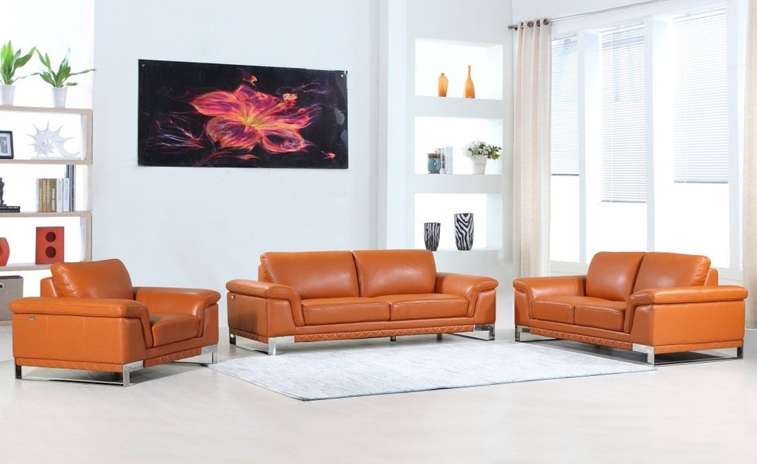 Sofa Set with Quilted Base Trim and Silver Sled Base