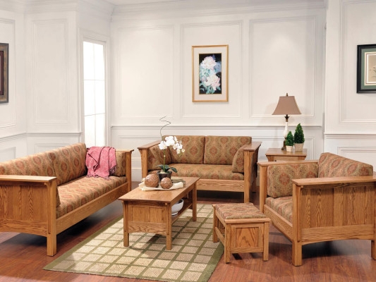 Sofa Set with Vertical Slats Mission Style Oak Furniture