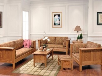 Sofa Set with Vertical Slats Mission Style Oak Furniture