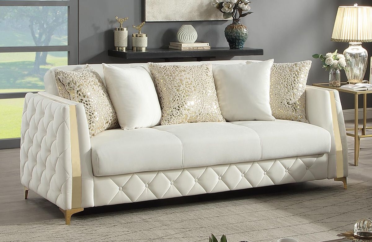 Sofa Sleeper with Diamond Tufted Base and Gold Accents