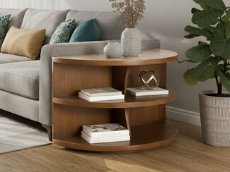 Sofa Table: Walnut Half Moon Wrap Around Side Storage