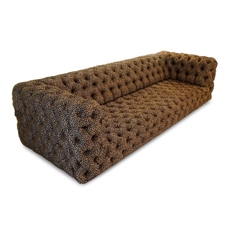 Sofa with All Over Tufting and Button Tufted Leopard Style
