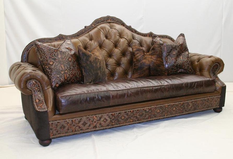 Sofa with Diamond Tufted Back in Whiskey Leather Western Sofa
