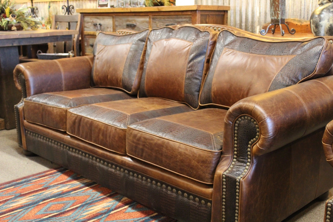Sofa with Reptile Texture Panels and Embossed Leather Furniture