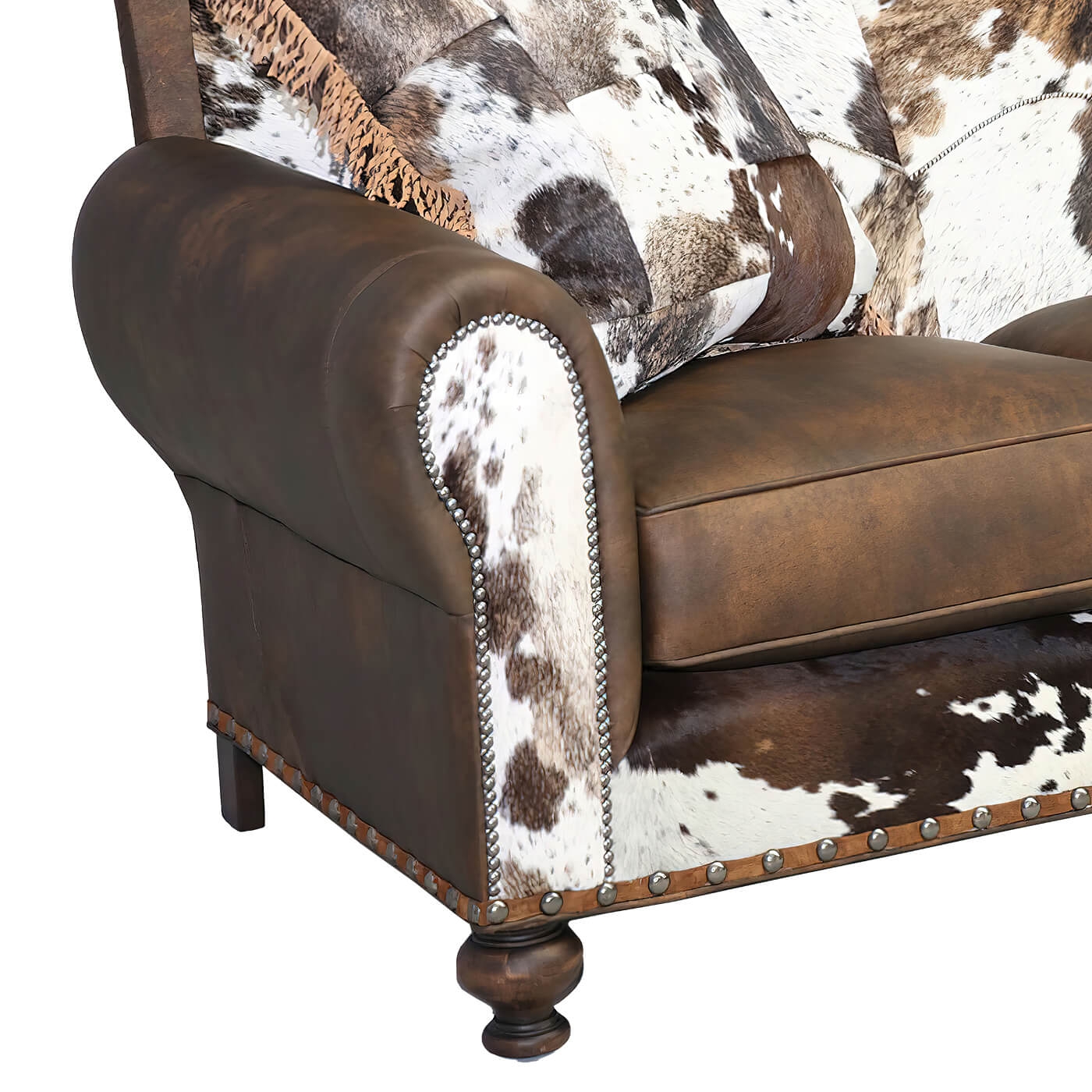 Sofa with Silver Nailhead Trim and Hair On Hide Seating