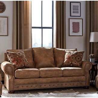Sofa with Southwestern Pillows and Nailhead Trim Style