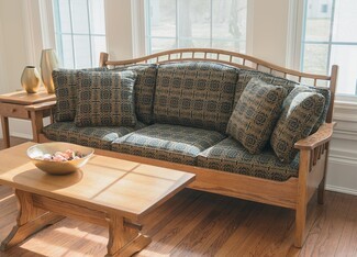 Sofa with Spindle Back and Geometric Pattern Sunroom