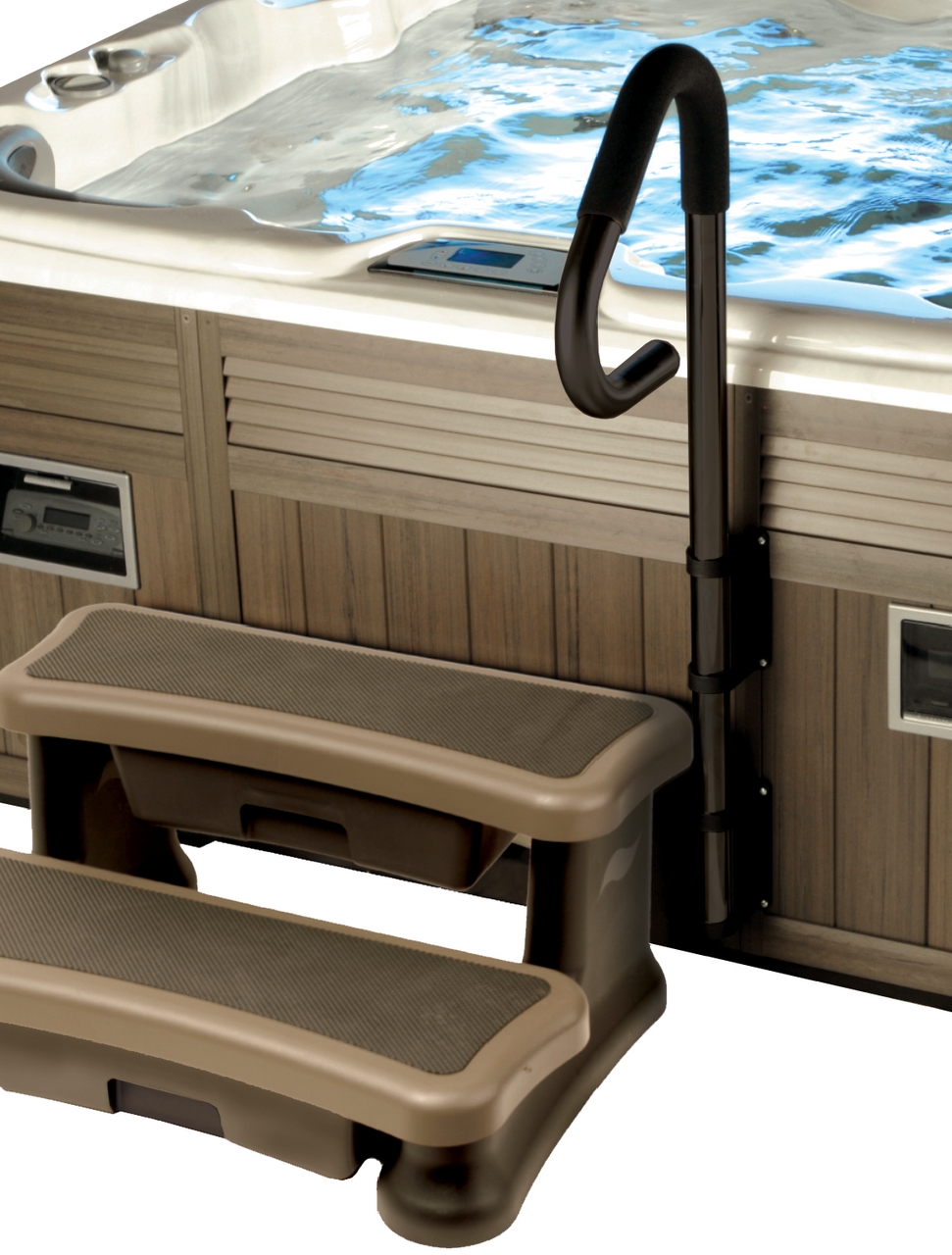 Spa Safety Rail with Curved Handle and Non Slip Treads