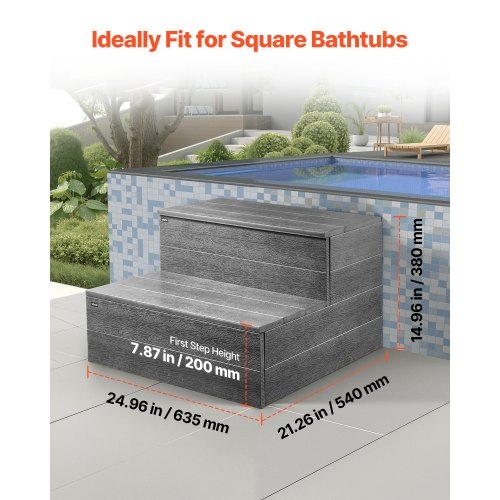 Spa Steps With Charcoal Gray Finish and Two Tier Profile