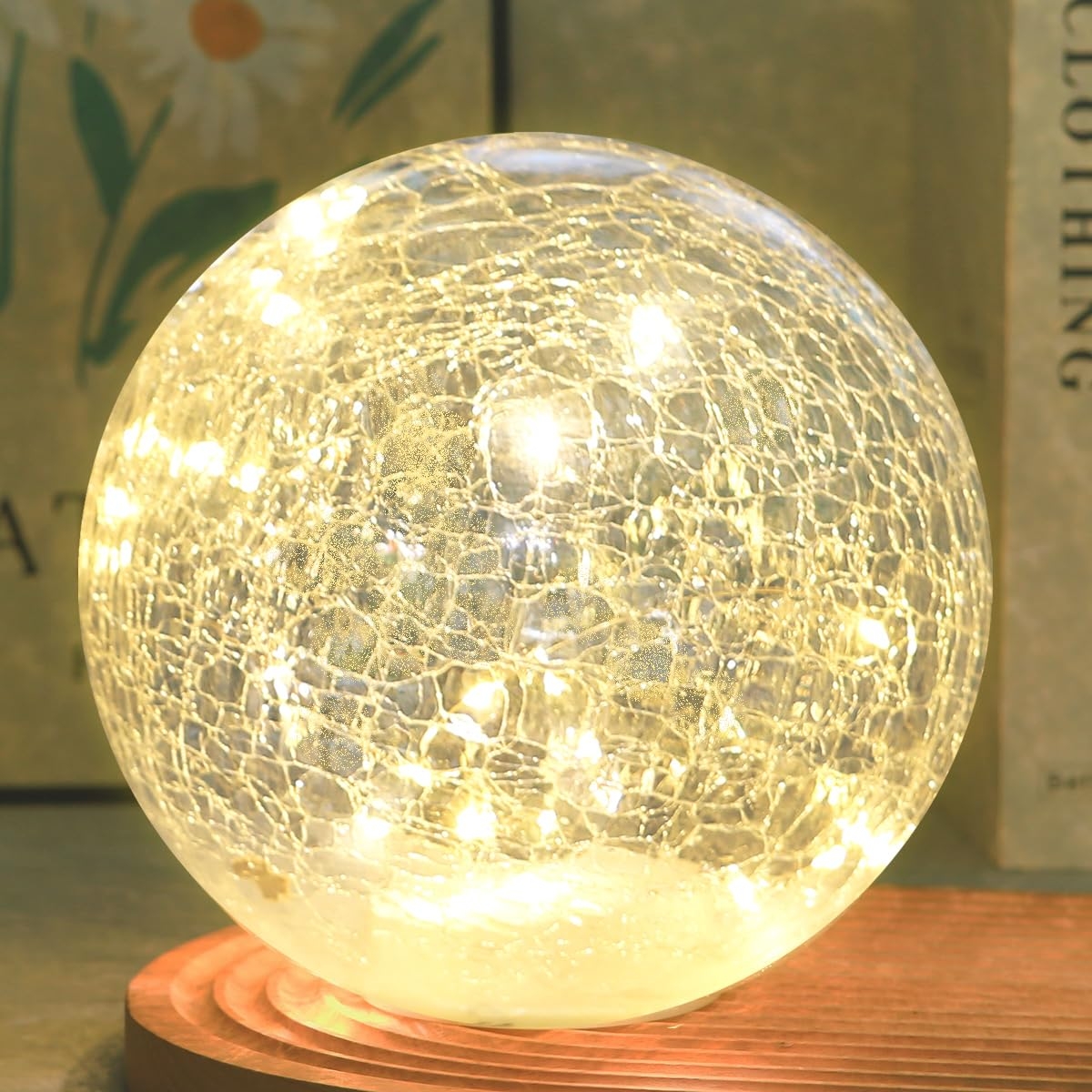 Sphere Table Lamp - Crackle Glass Internal Fairy Lights