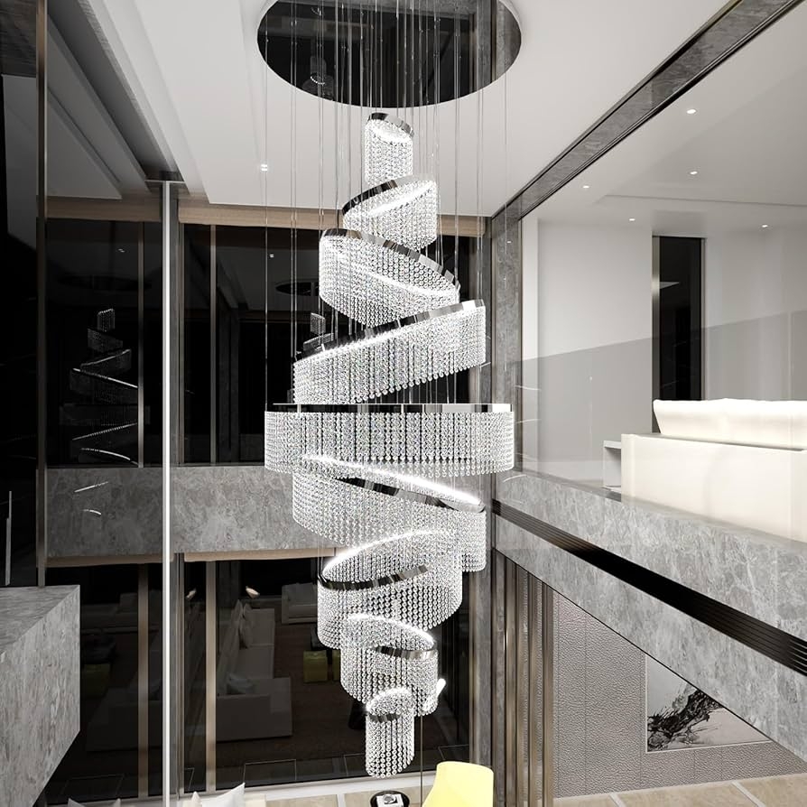 Spiral Chandelier 9 Tier Design Polished Chrome Foyer Statement Light