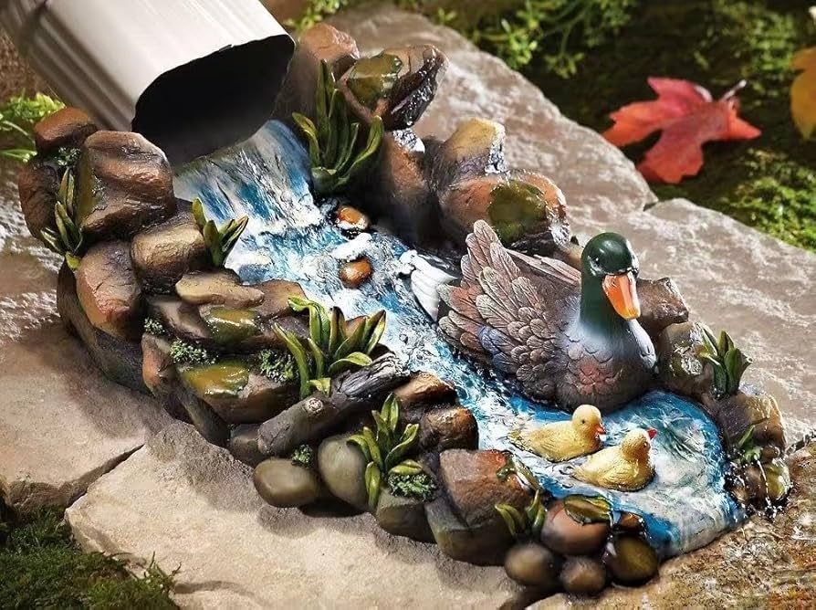 Splash Block Mallard Duck Waterfall Design Functional Garden Art