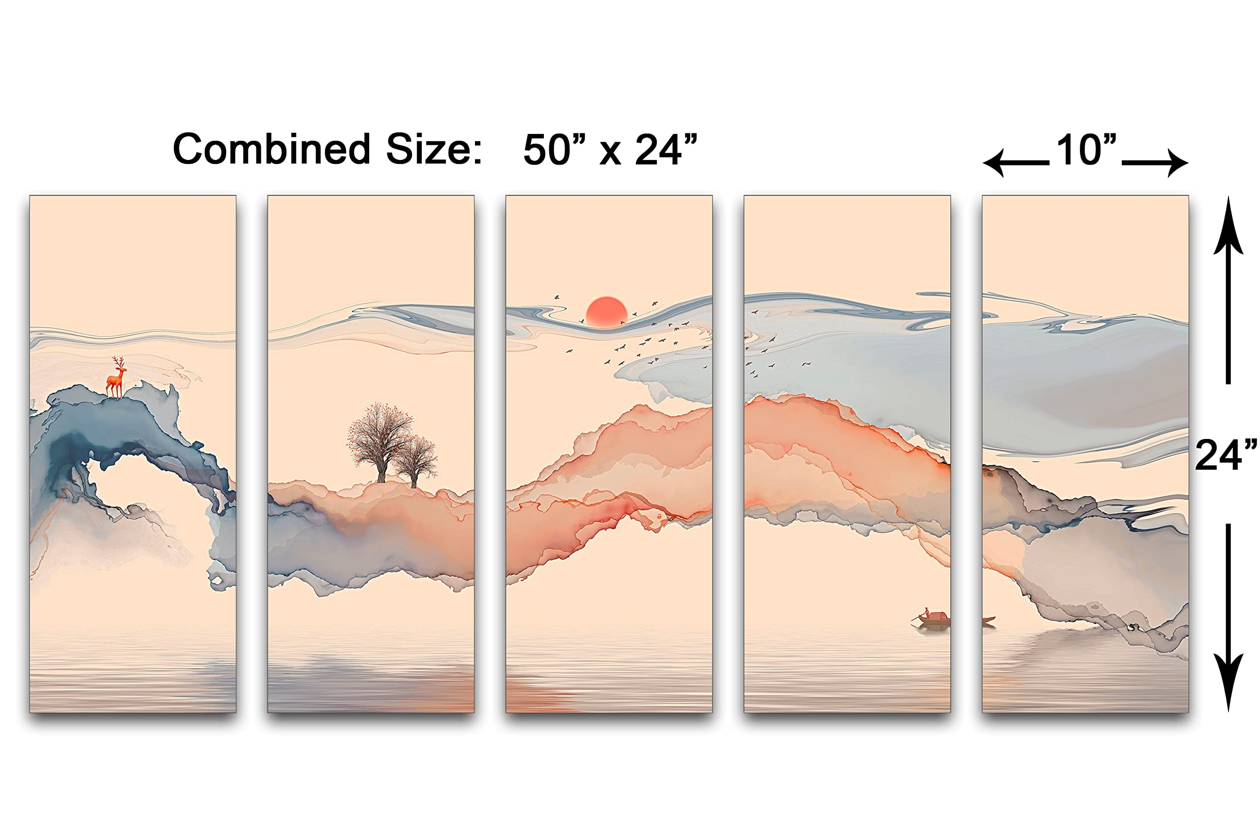 Split Panel Wall Art Watercolor Landscape Print Zen Nature Set
