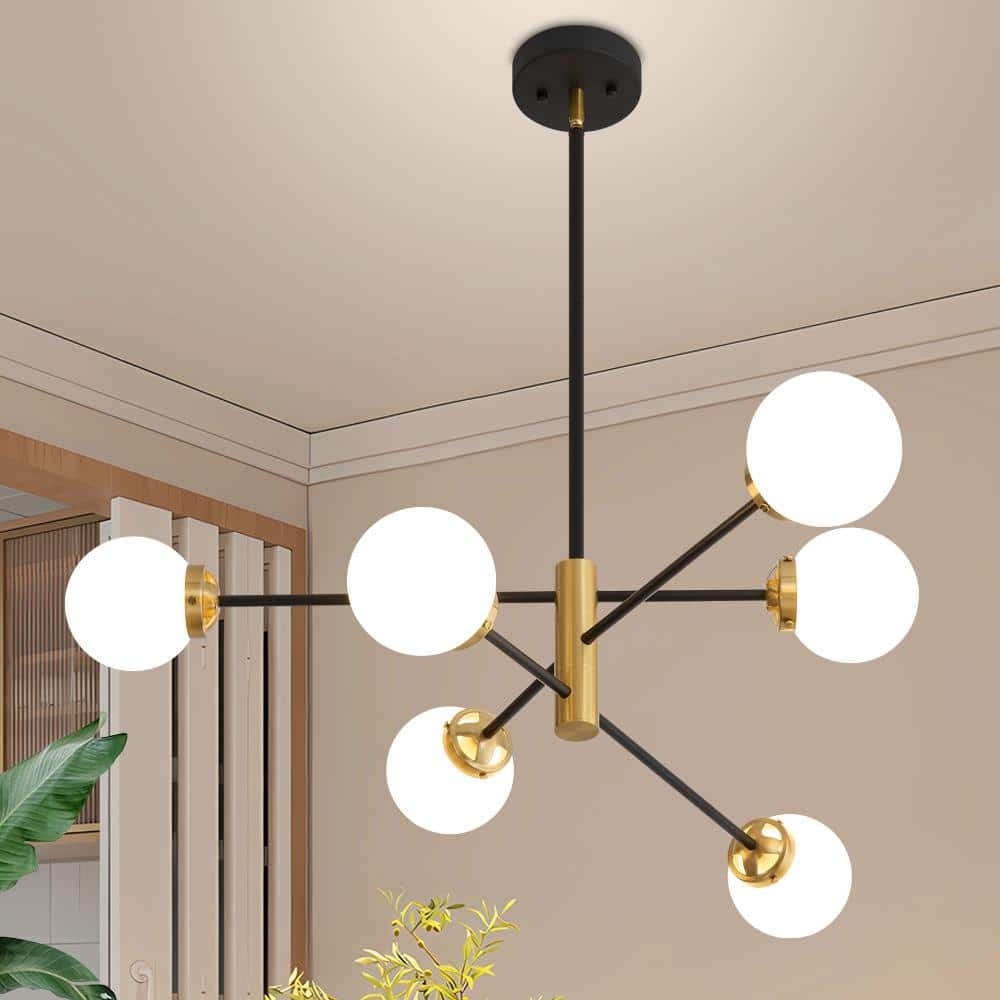 Sputnik Chandelier 6-Light Globe Shades Mid-Century
