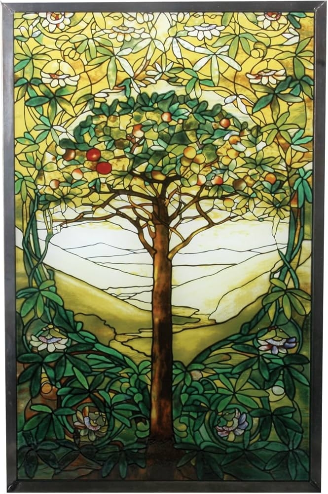 Stained Glass Panel Fruit Accents Nature Landscape