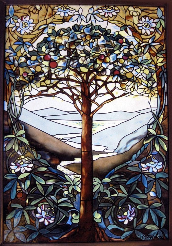 Stained Glass Panel Leaded Nature Inspired Decor