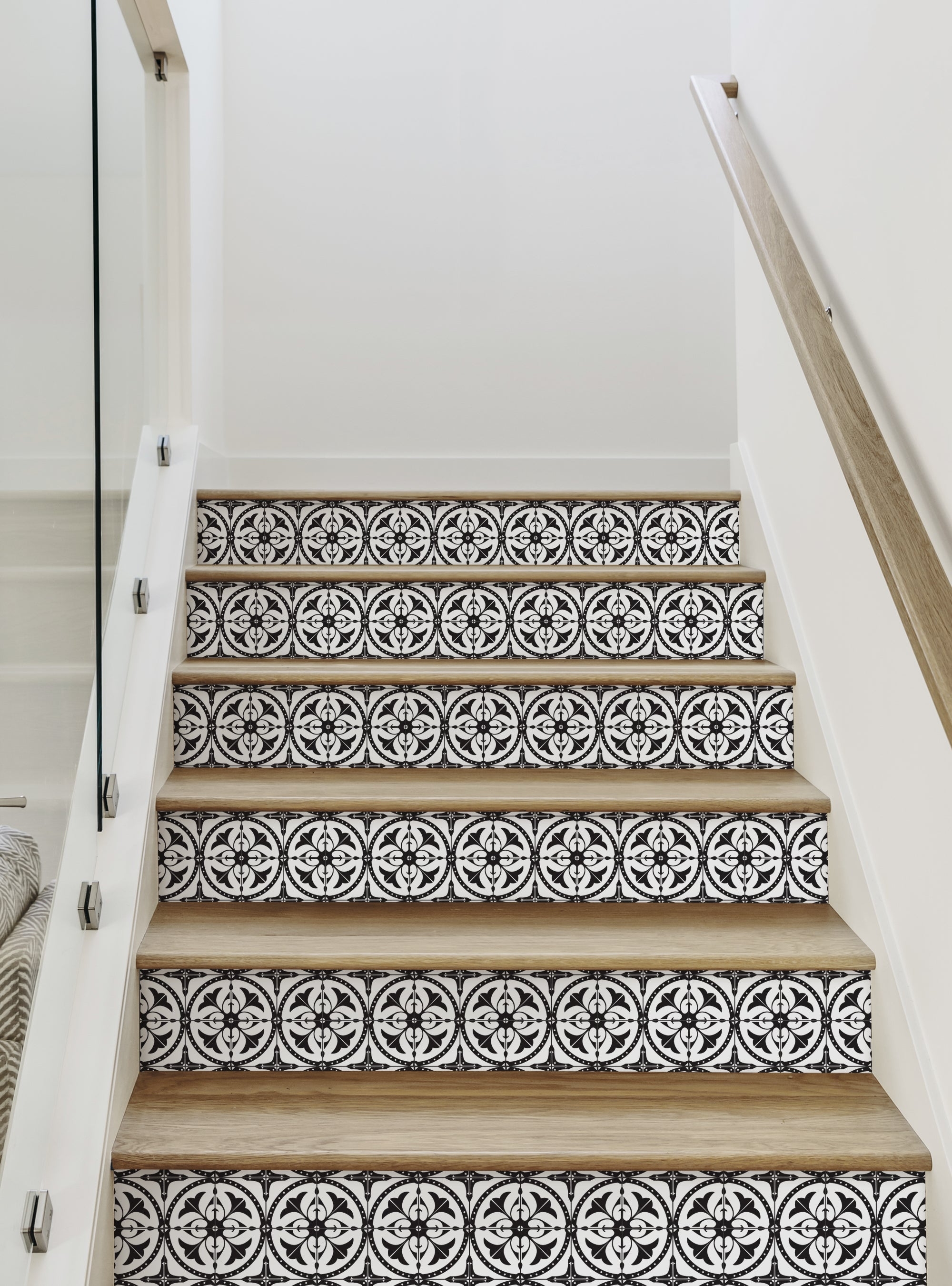 Stair Riser Decals Featuring Circular Tile Pattern: Moroccan Art