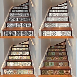 Stair Riser Decals Including Mosaic Tile Patterns: DIY Renovation