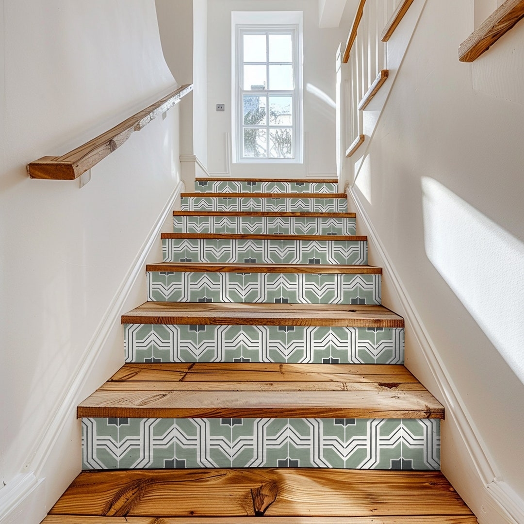 Stair Riser Decals With Pea Green Lattice: Pea Green Stair Decals