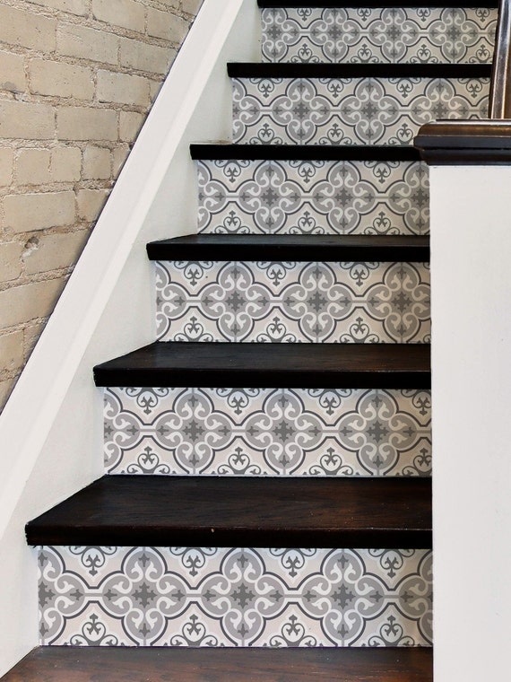 Stair Riser Stickers With Moroccan Pattern: Grey Moroccan Stickers
