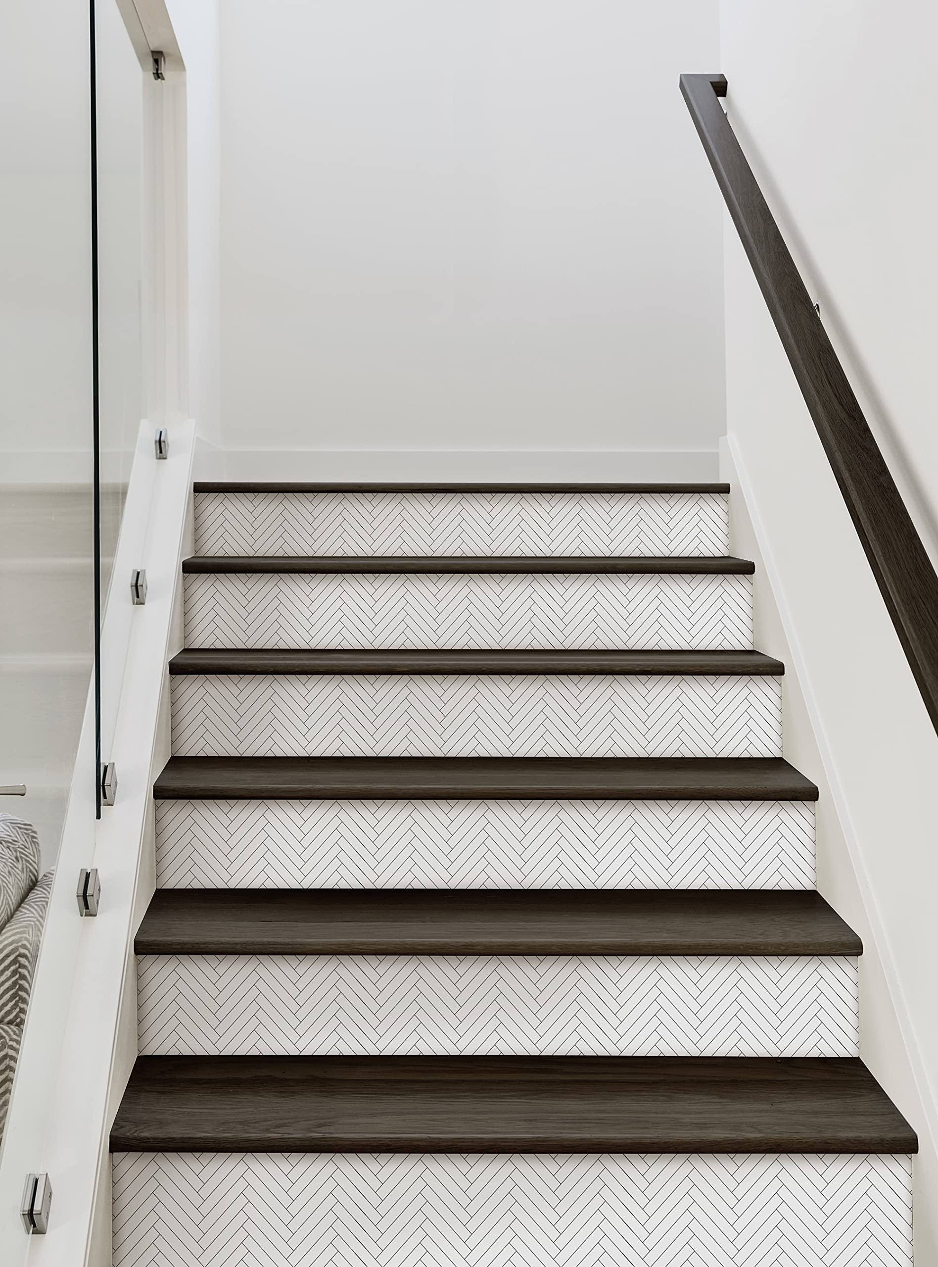 Stair Riser Strips With Herringbone Pattern: DIY Stair Renovation