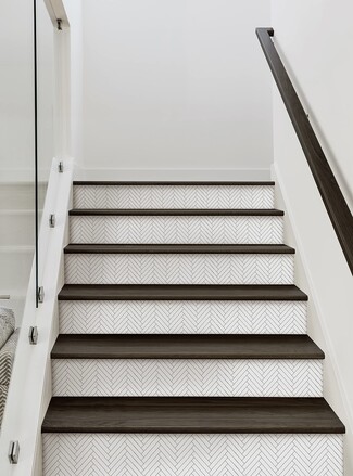 Stair Riser Strips With Herringbone Pattern: DIY Stair Renovation
