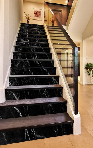 Stair Risers With Marble Veined Risers: Black Marble Stair Risers