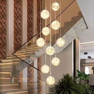 Staircase Chandelier Crystal Filled Shades High Ceiling Entryway Pendant