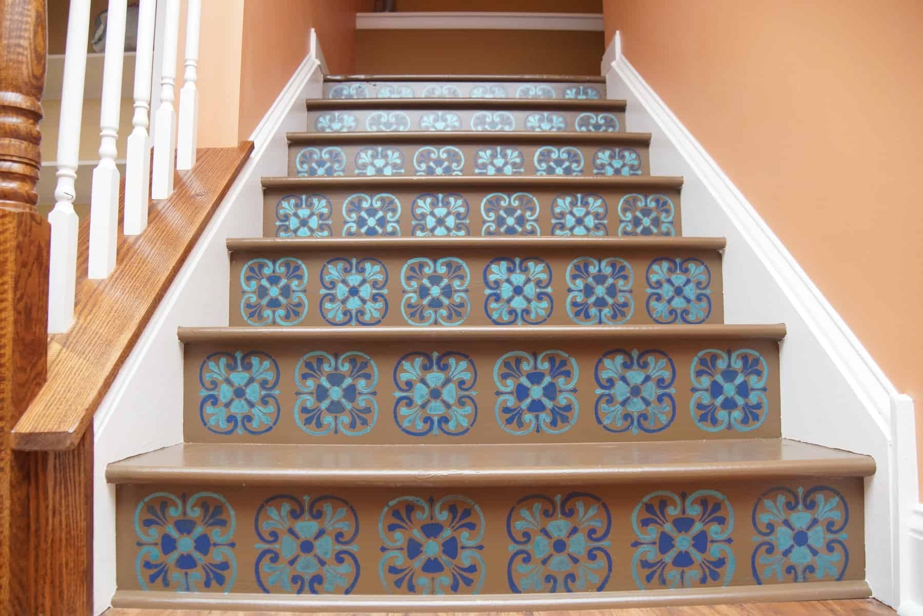 Staircase With Stenciled Risers: Tuscan Tile Stair Decor