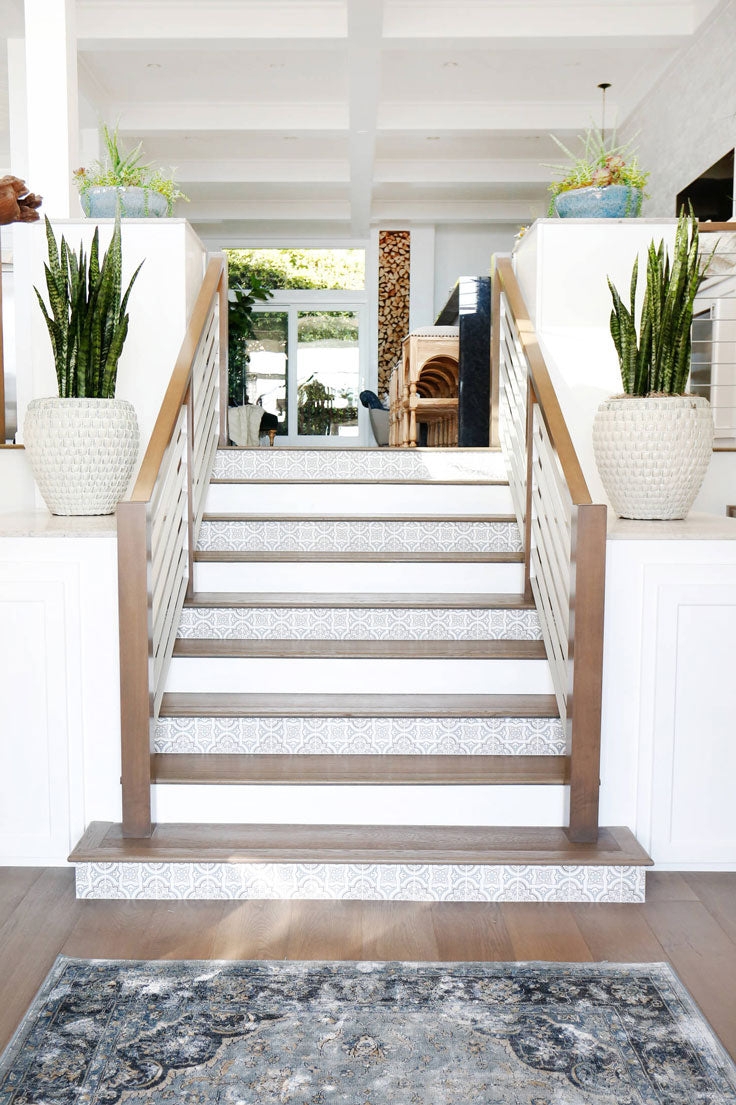 Staircase With Textured Planters: Patterned Tile Stairs