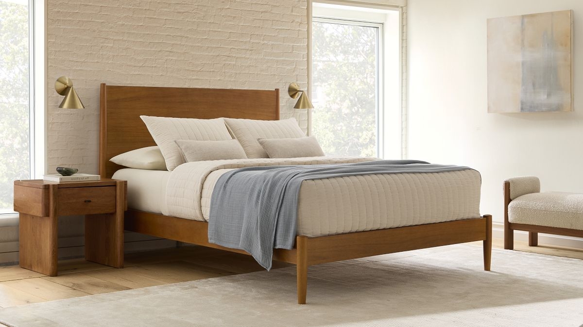 Standard Bed in Acorn Finish with Tapered Modern Legs