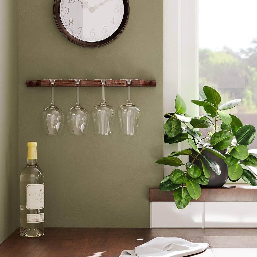 Stemware Rack Low Profile Walnut Wood Stemware Rack