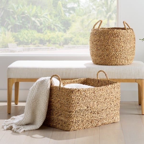 Storage Basket Braided Handles Water Hyacinth Coastal Storage