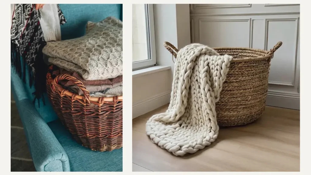 Storage Basket Chunky Braided Texture Braided Blanket Basket