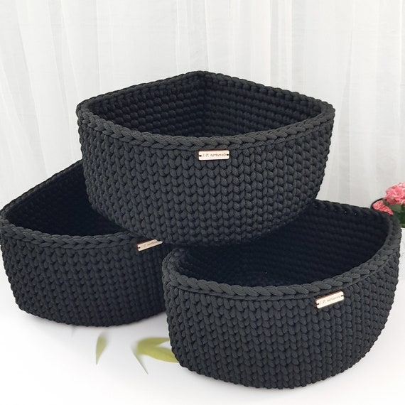Storage Basket Chunky Knit Black Triangular Corner Basket