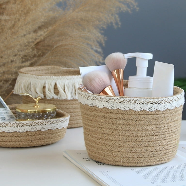 Storage Basket Lace Edge Detailing Boho Jute Storage Baskets