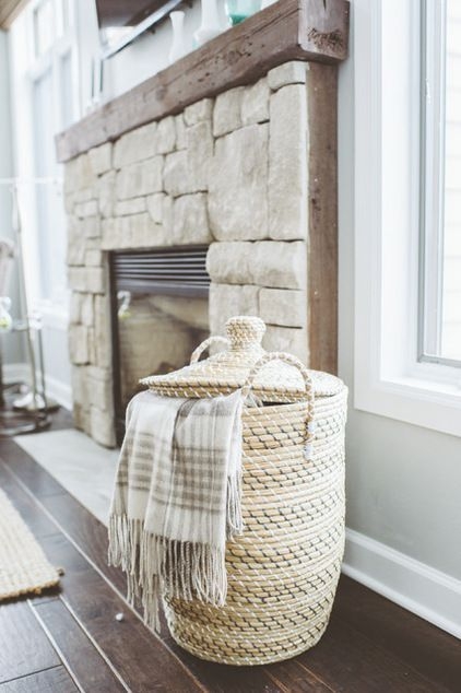 Storage Basket Lidded Woven Design Fireplace Blanket Storage