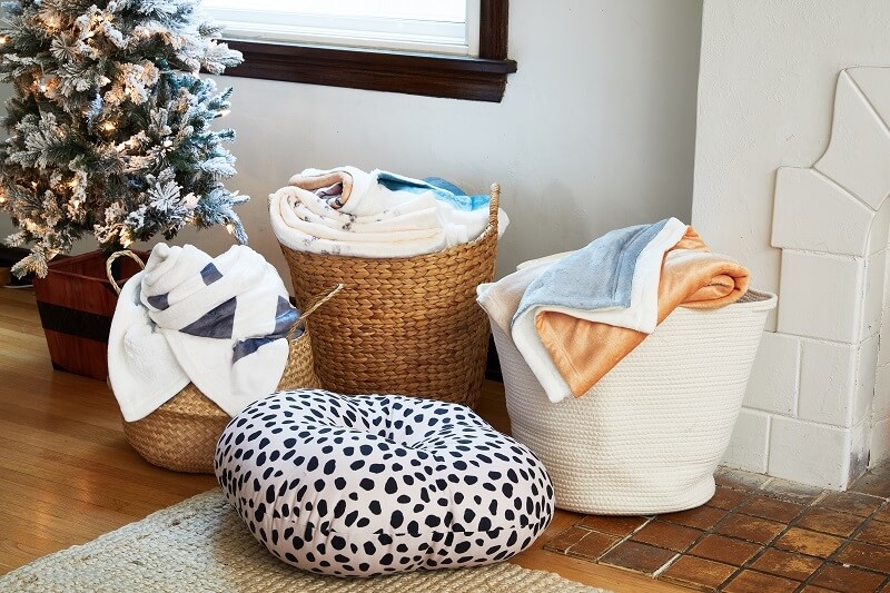 Storage Basket Mixed Texture Baskets Holiday Blanket Display