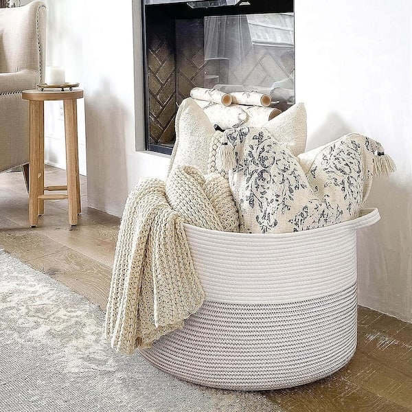 Storage Basket Oversized Proportions Two-Tone Cozy Hearth Decor