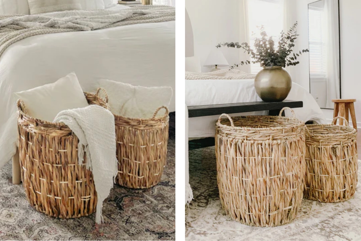 Storage Basket Tapered Base Chunky Weave Natural Fiber Floor Set
