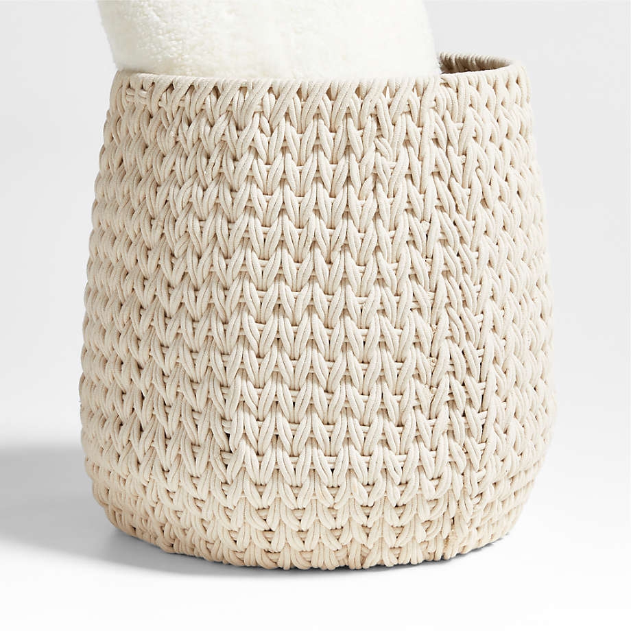 Storage Basket Tapered Silhouette Chunky Knit White Storage