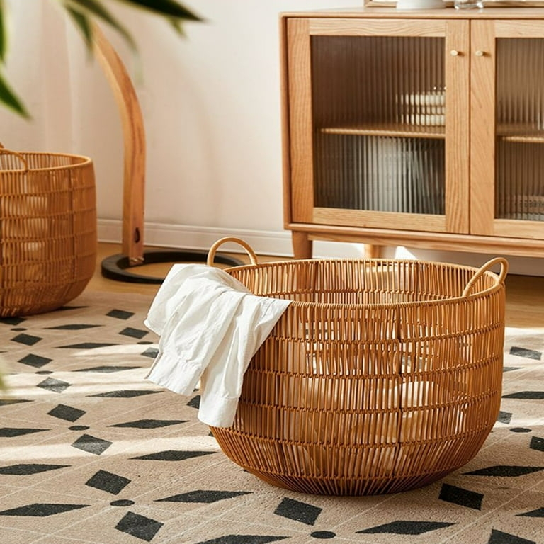 Storage Basket Vertical Linear Weave Handwoven Wicker Japandi