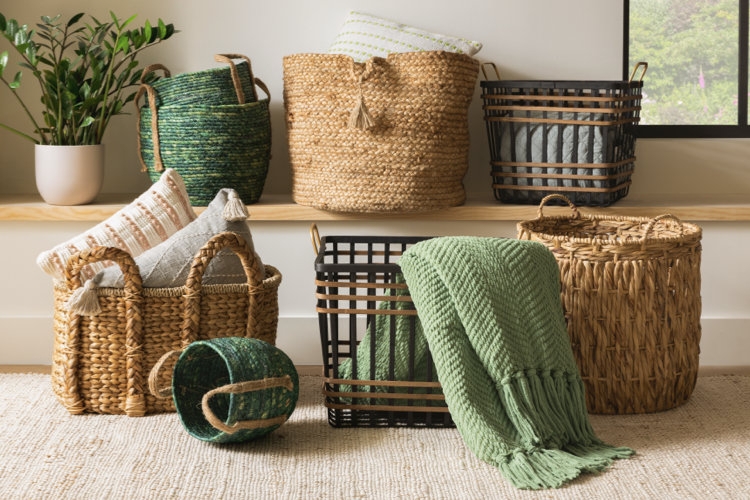 Storage Baskets Mixed Material Black Wire Modern Farmhouse Decor