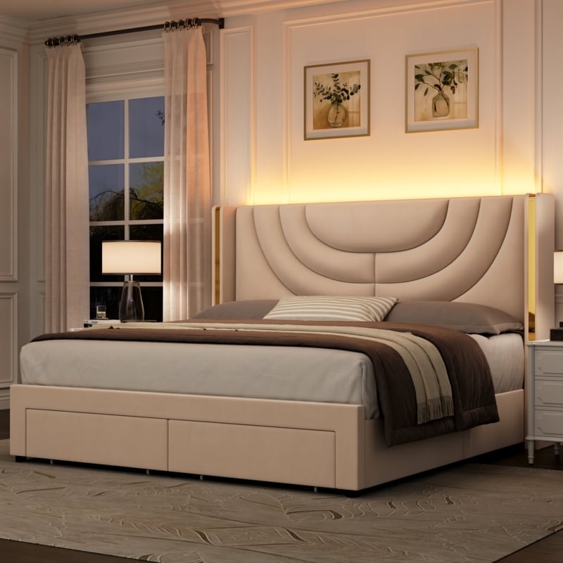 Storage Bed Arched Stitching Wingback Storage Bed Frame